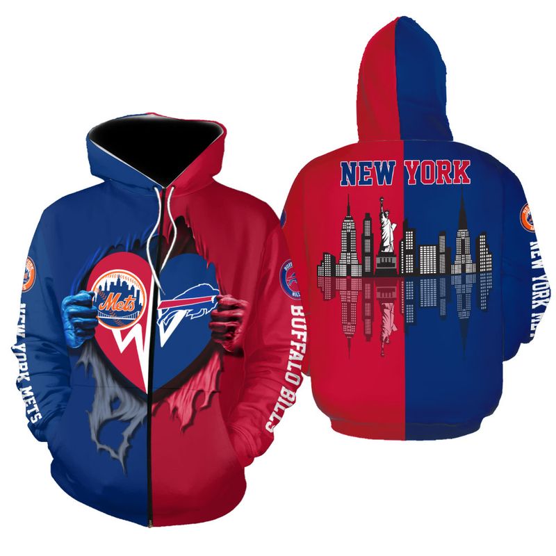 New York Mets vs Buffalo Bills All Over Print Zip Hoodie
