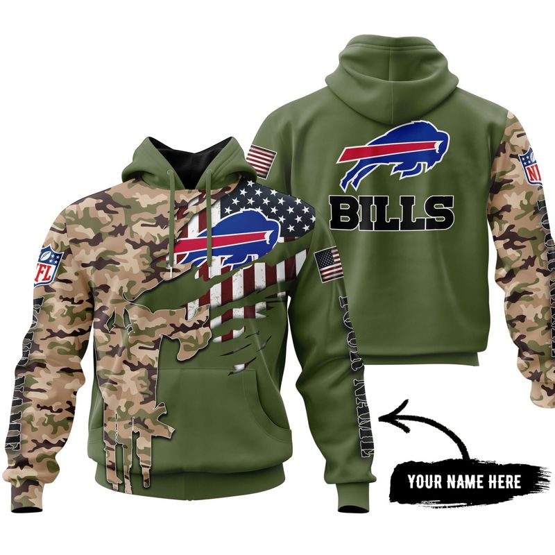 Personalized Buffalo Bills Military Tribute Camo Hoodie