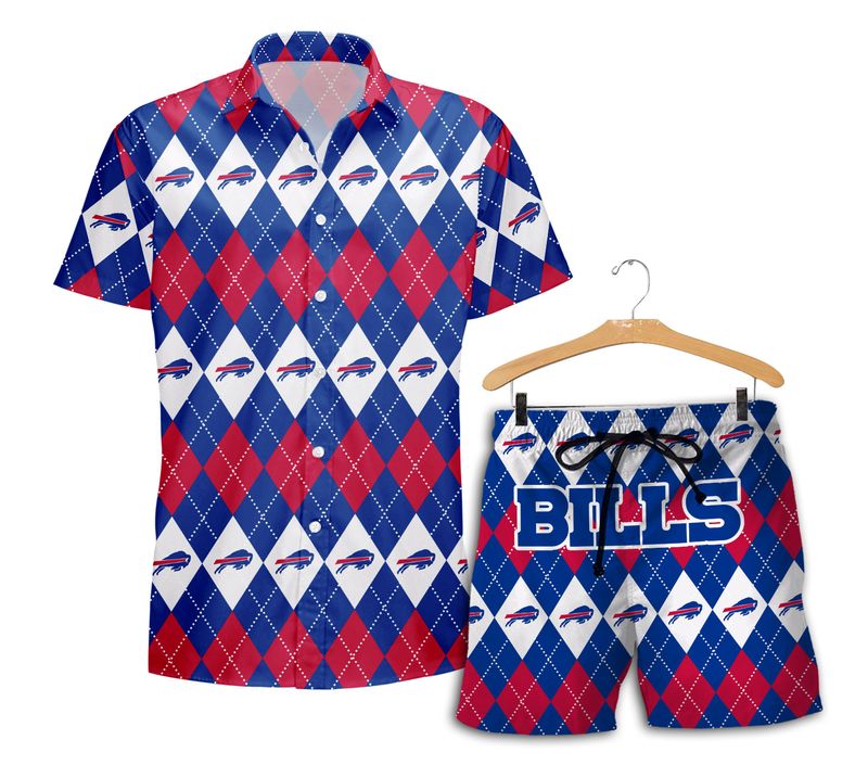 Buffalo Bills Caro Pattern Hawaiian Shirt with Short