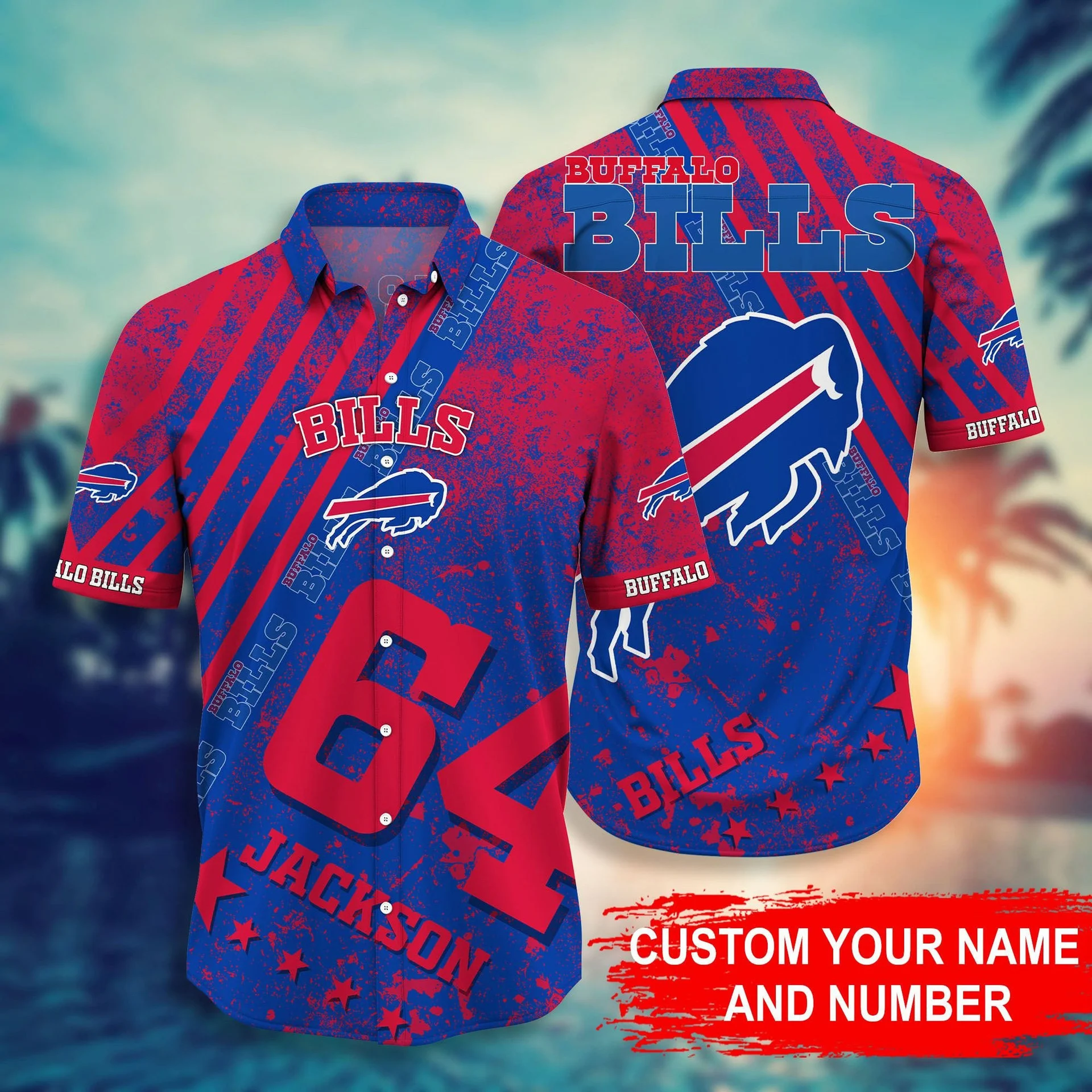 Buffalo Bills Custom Name & Number Hawaiian Shirt