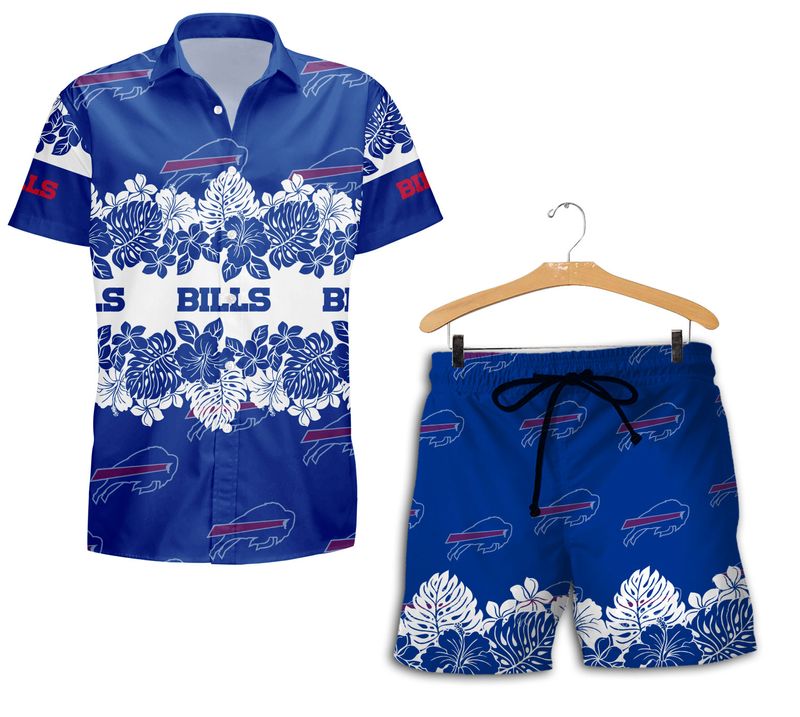 Buffalo Bills Floral Stripe Hawaiian Shirt with Short