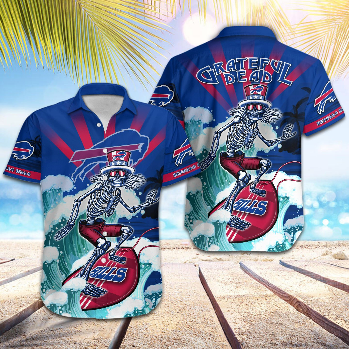 Buffalo Bills Grateful Dead Surfboard Hawaiian Shirt