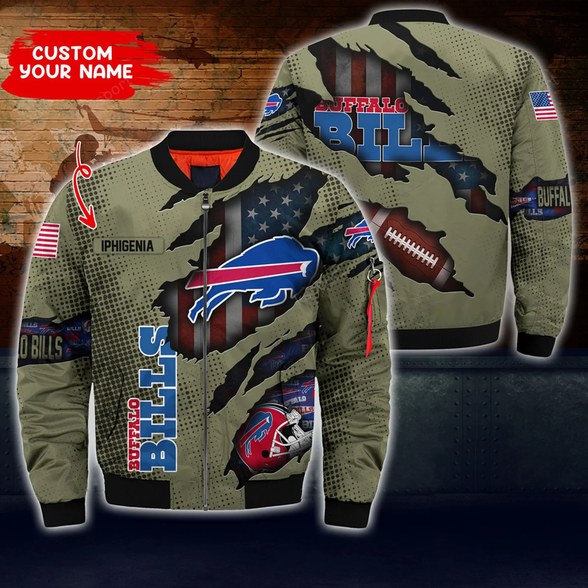 Buffalo Bills Military Camo Tear Bomber Jacket