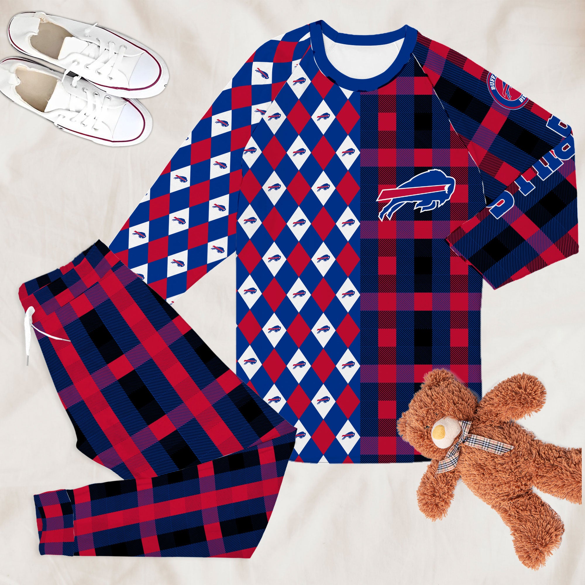 Buffalo Bills Plaid Argyle Lounge Pajamas Set