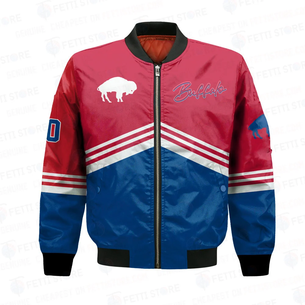 Buffalo Bills Retro Stripe Colorblock Custom Number Bomber Jacket front