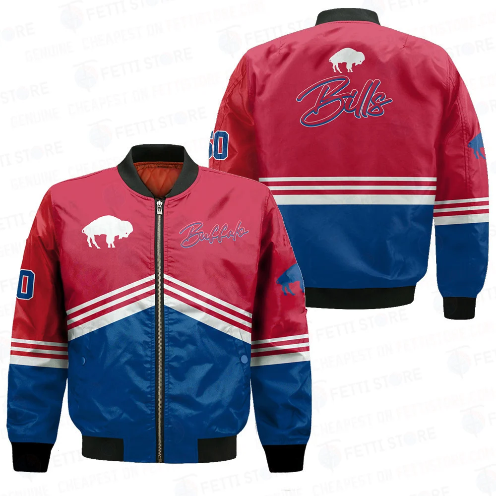 Buffalo Bills Retro Stripe Colorblock Custom Number Bomber Jacket