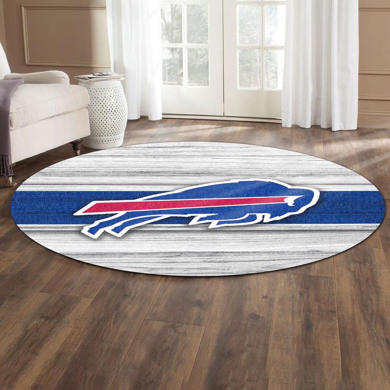 Buffalo Bills Rustic Wood Stripe Round Rug Living Room