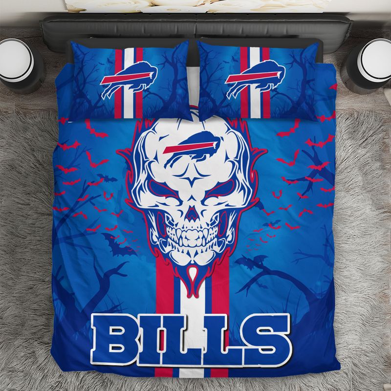 Buffalo Bills Skull and Bats Pattern Halloween Bedding Set