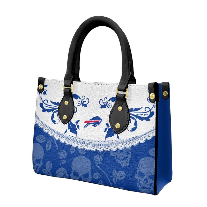 Buffalo Bills Skull and Flower Blue White Lady Handbag right side