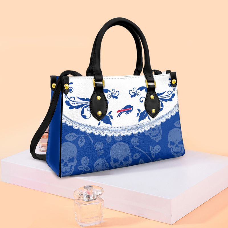 Buffalo Bills Skull and Flower Blue White Lady Handbag