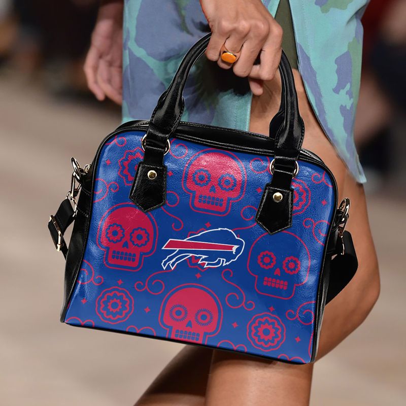 Buffalo Bills Skull and Flower Pattern Limited Edition Lady Leather Handbag back