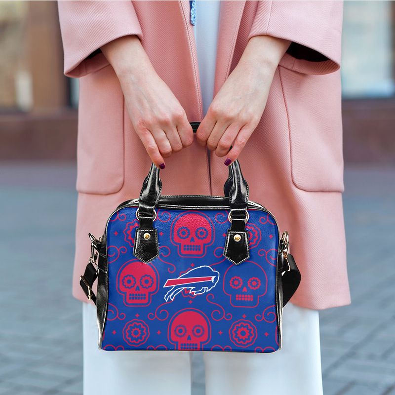 Buffalo Bills Skull and Flower Pattern Limited Edition Lady Leather Handbag