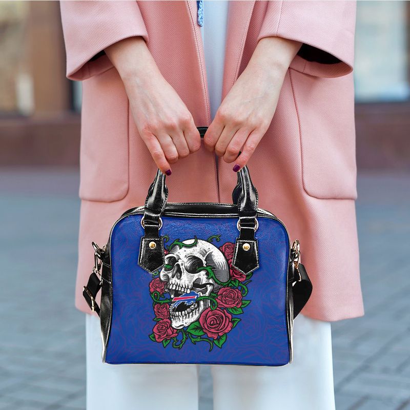 Buffalo Bills Skull And Flowers Design Limited Edition Lady Leather Handbag