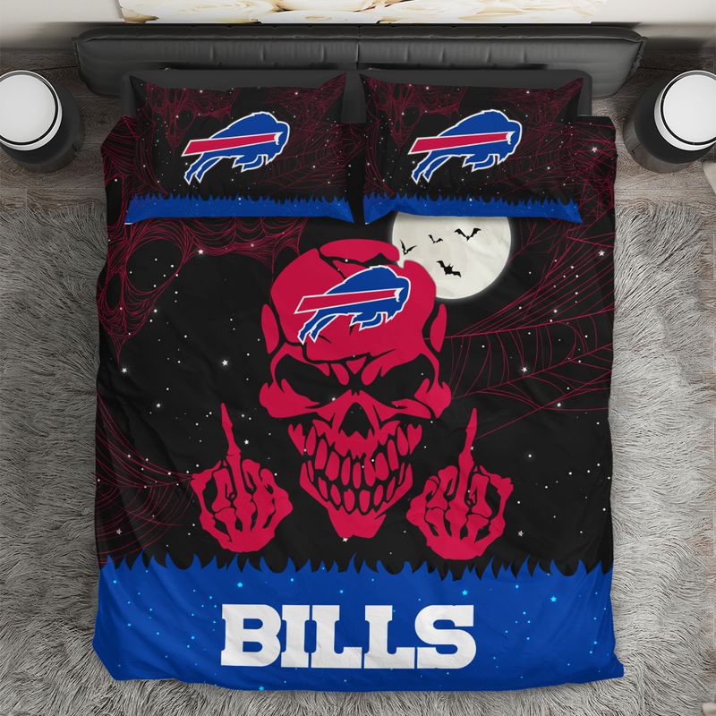 Buffalo Bills Skull and Middle Fingers Pattern Bedding Set