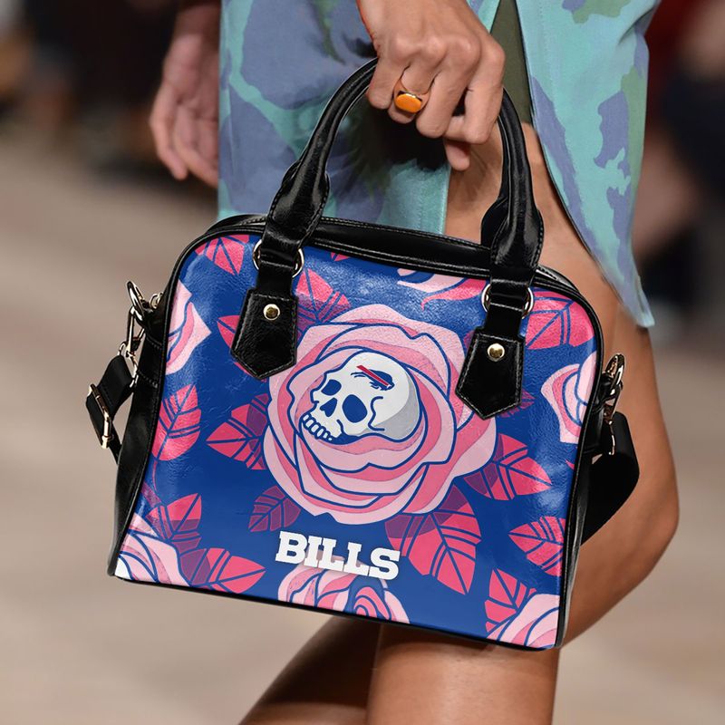 Buffalo Bills Skull and Rose Pattern Limited Edition Lady Leather Handbag back side
