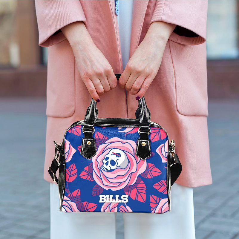 Buffalo Bills Skull and Rose Pattern Limited Edition Lady Leather Handbag