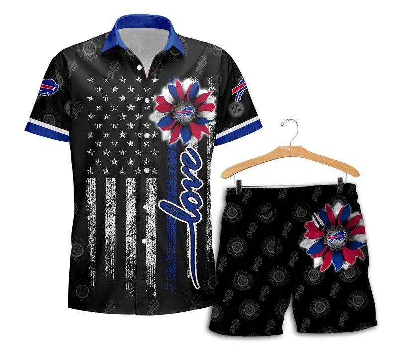 Buffalo Bills Sunflower Stripe Pattern Hawaiian Shirt with Short