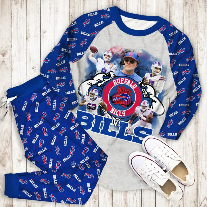 Buffalo Bills Team Spirit Family Pajamas Set on floor