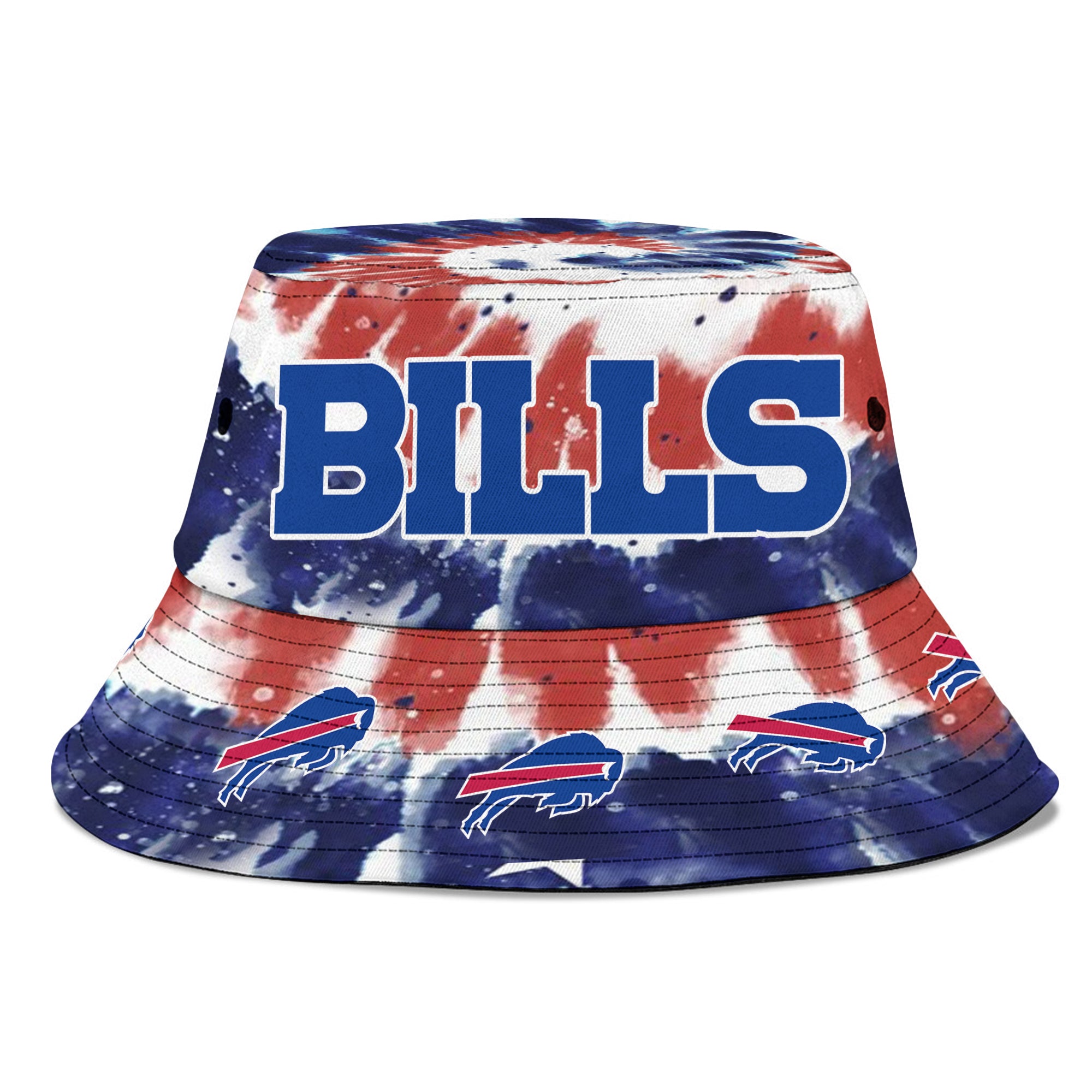 Buffalo Bills Tie Dye Independence Day Bucket Hat front