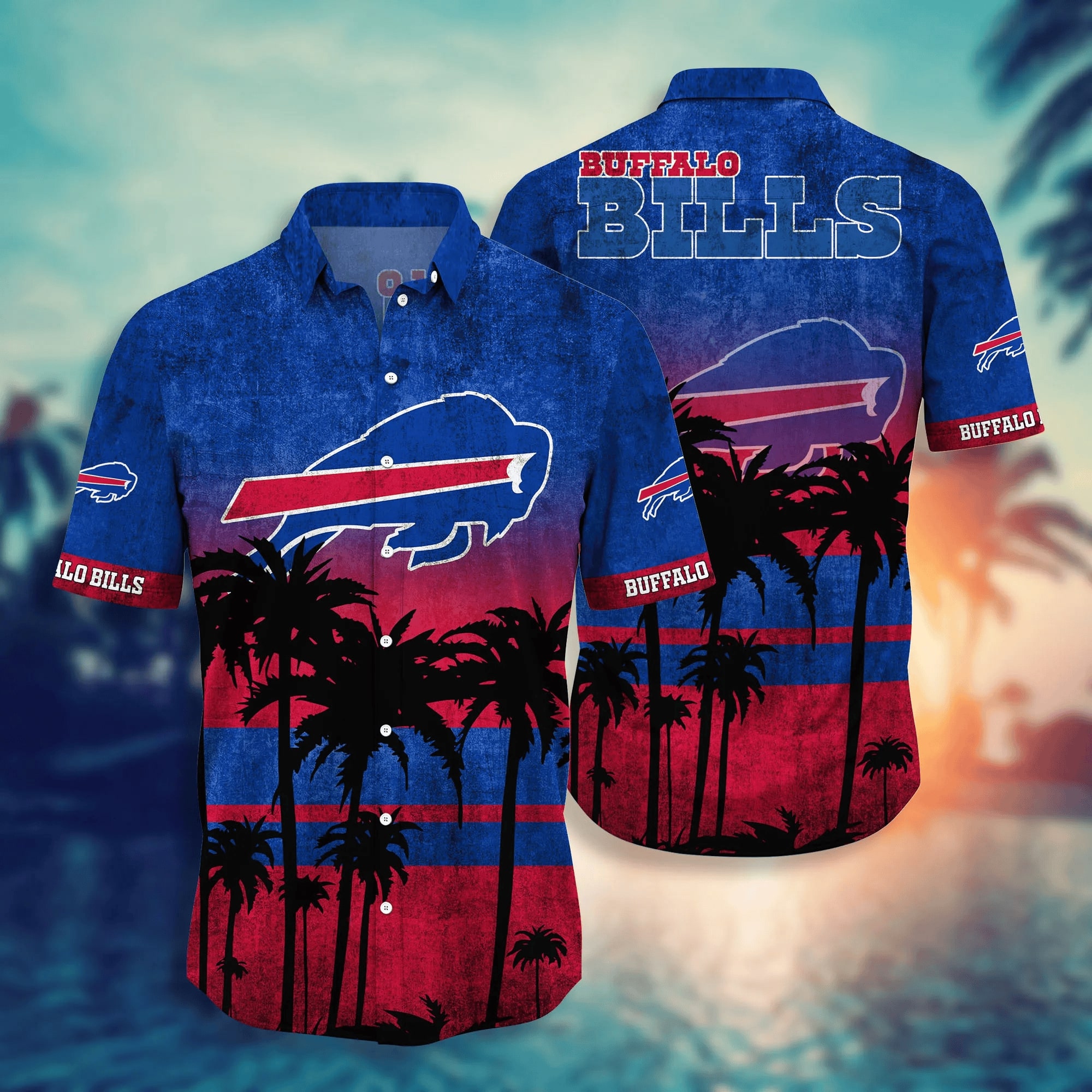 Buffalo Bills Tropical Sunset Palms Hawaiian Shirt