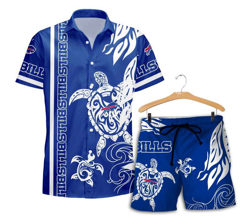 Buffalo Bills Turtle Pattern Hawaiian Shirt with Short