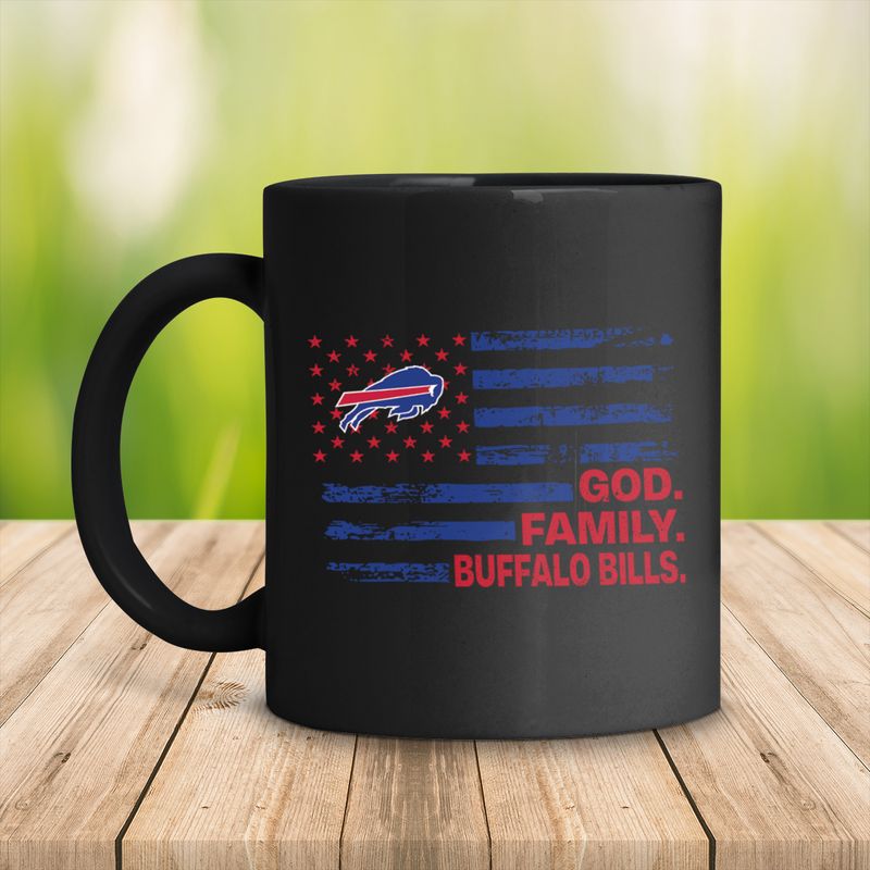 Buffalo Bills USA Flag God Family Black Ceramic Mug