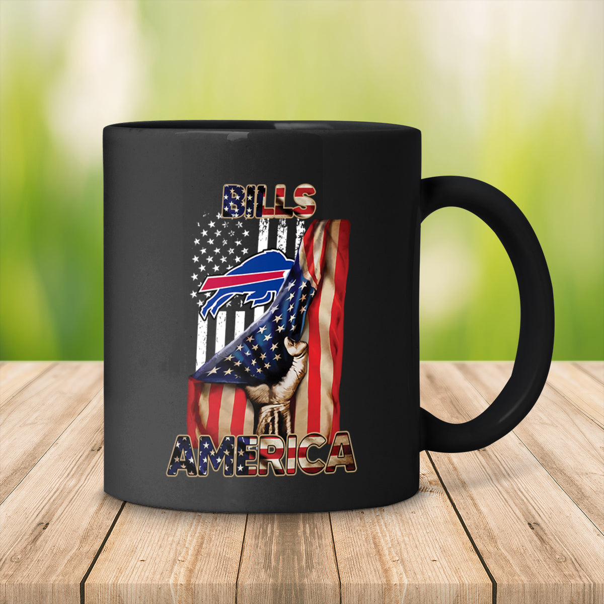 Buffalo Bills USA Flag Independence Day Black Ceramic Mug back side