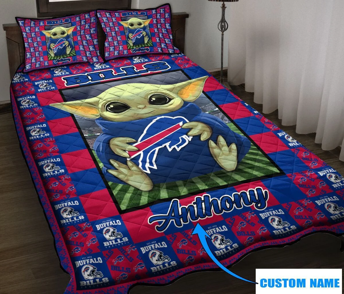 Personalied Buffalo Bills Baby Yoda Fan Bedding Set