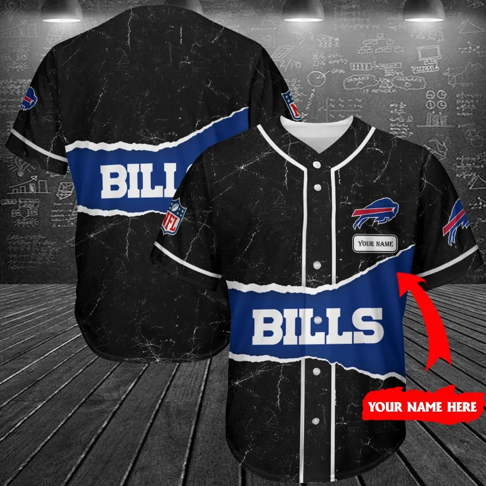 Personalized Buffalo Bills Cracked Edge Baseball Jersey