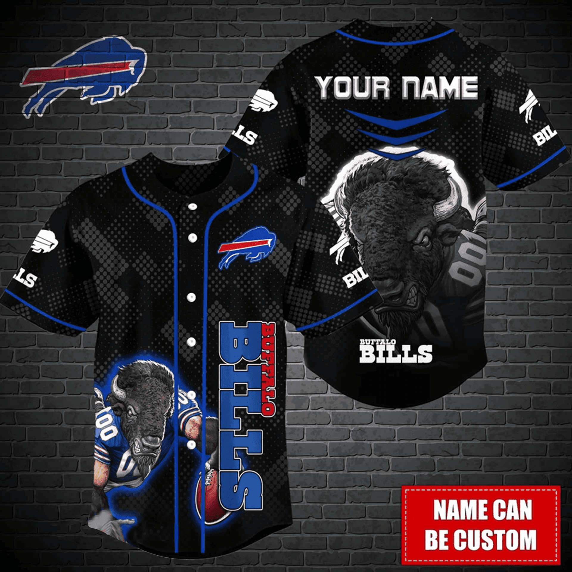 Personalized Buffalo Bills Fearless Warrior Baseball Jersey