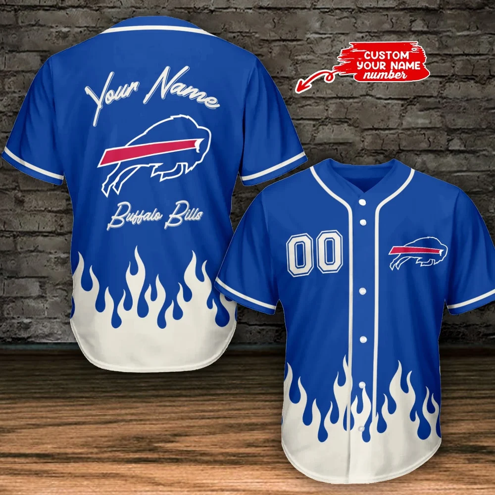 Personalized Buffalo Bills Flame Force Baseball Jersey