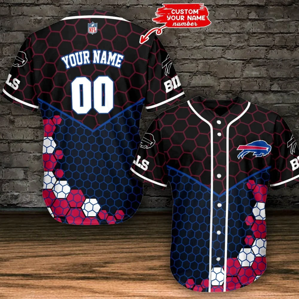 Personalized Buffalo Bills Hexagonal Fury Baseball Jersey