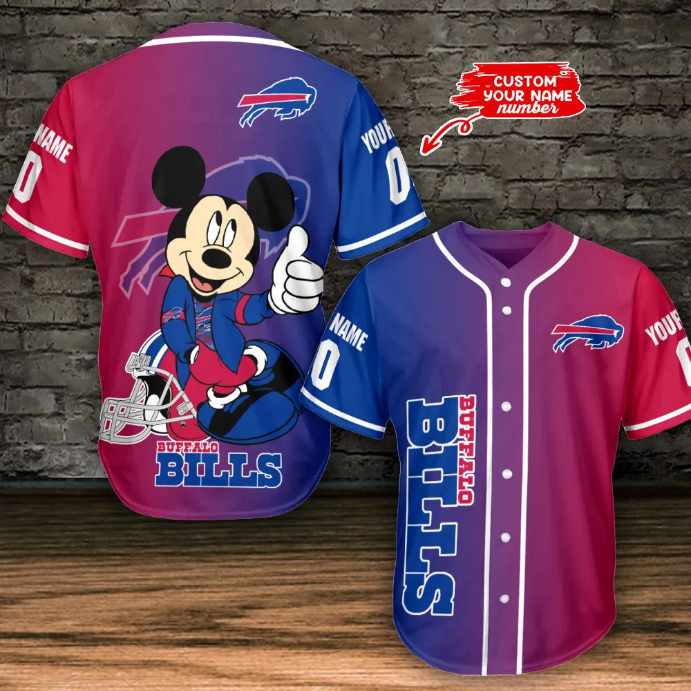 Personalized Buffalo Bills Mickey Touchdown Baseball Jersey