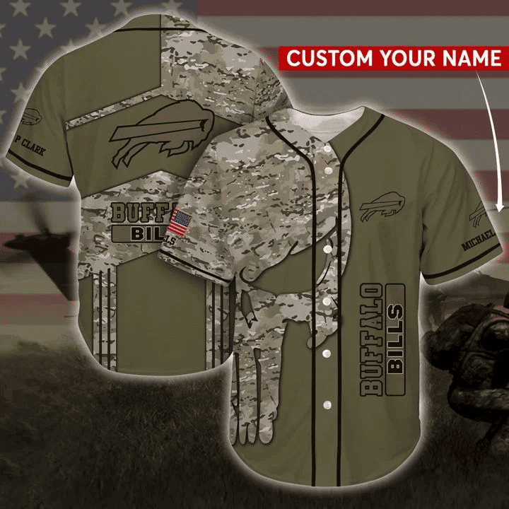 Personalized Buffalo Bills Military Pride Camo Baseball Jersey