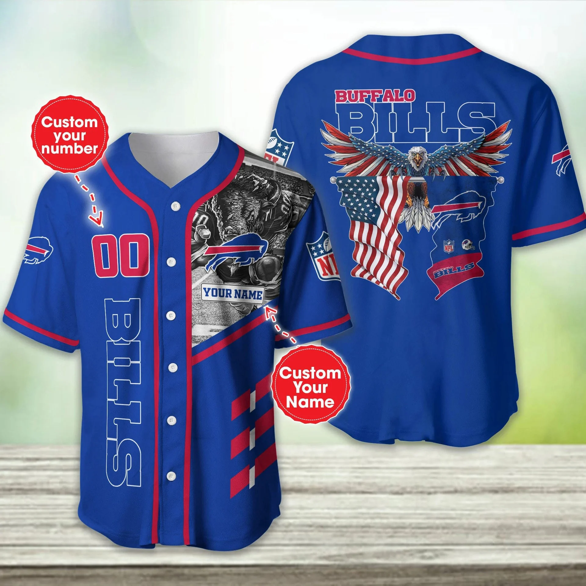 Personalized Buffalo Bills Patriotic Eagle Baseball Jersey