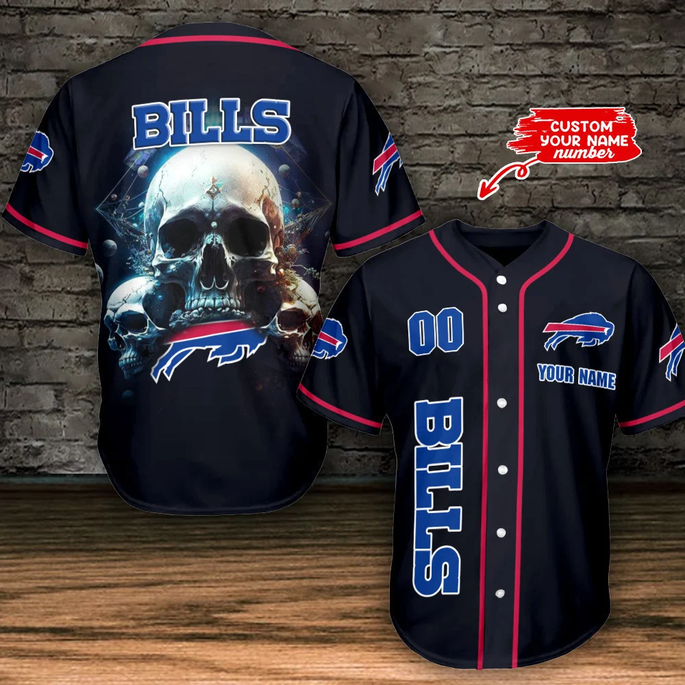 Personalized Buffalo Bills Skull Power Baseball Jersey