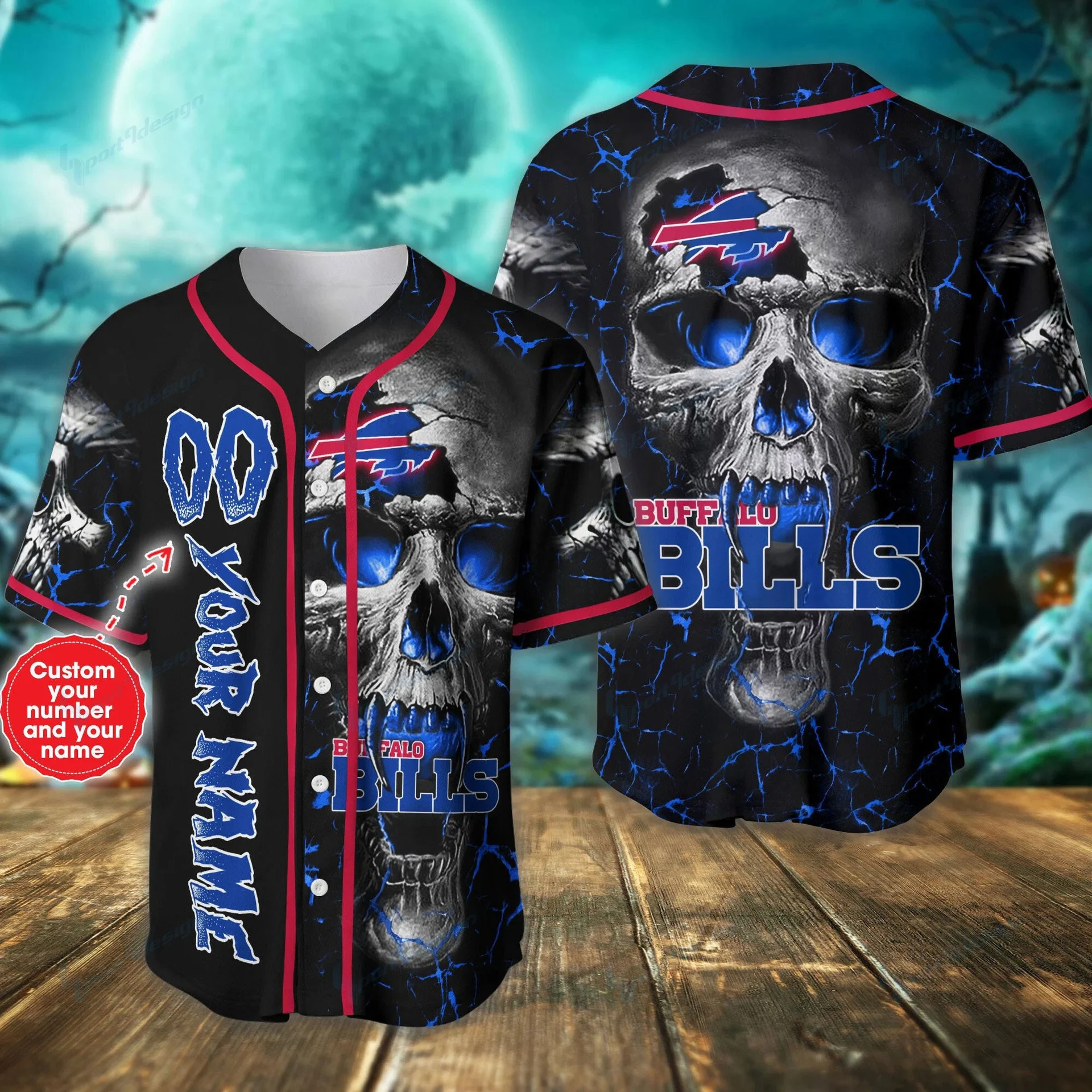 Personalized Buffalo Bills Skull Reign Baseball Jersey