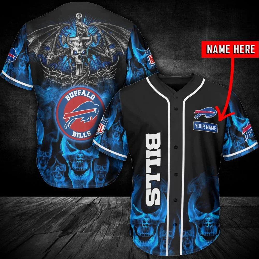 Personalized Buffalo Bills Skull Warrior Baseball Jersey