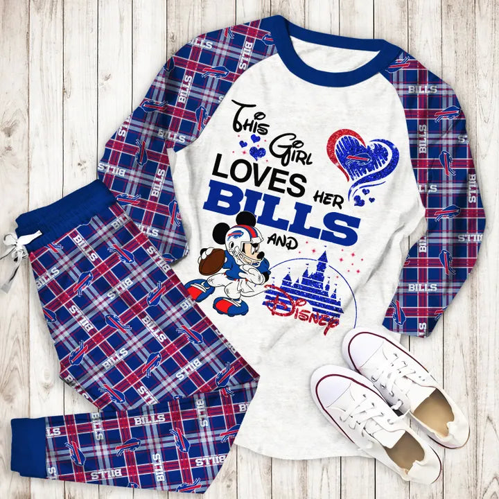 This Girl Loves Her Buffalo Bills Pajamas Set on floor