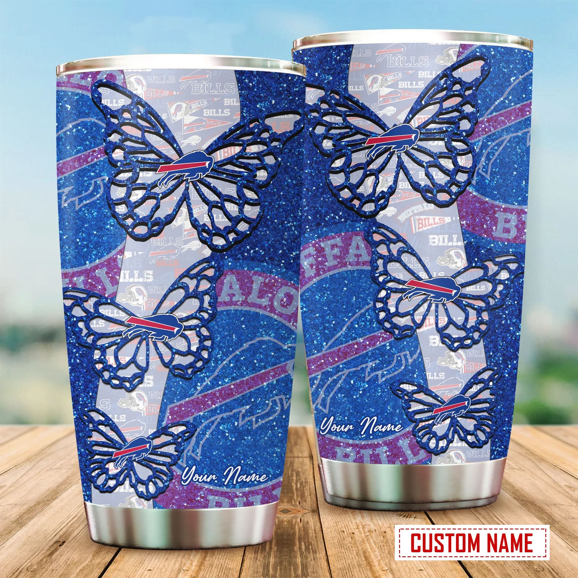 Buffalo Bills Butterfly Sparkle Custom Tumbler