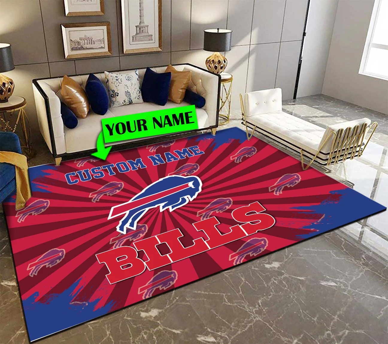 Buffalo Bills Custom Name Burst Rug