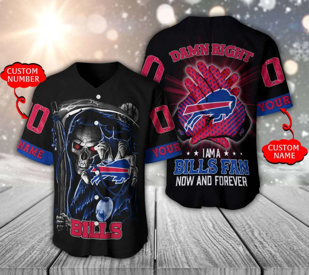 Buffalo Bills Deadly Fan Forever Baseball Jersey