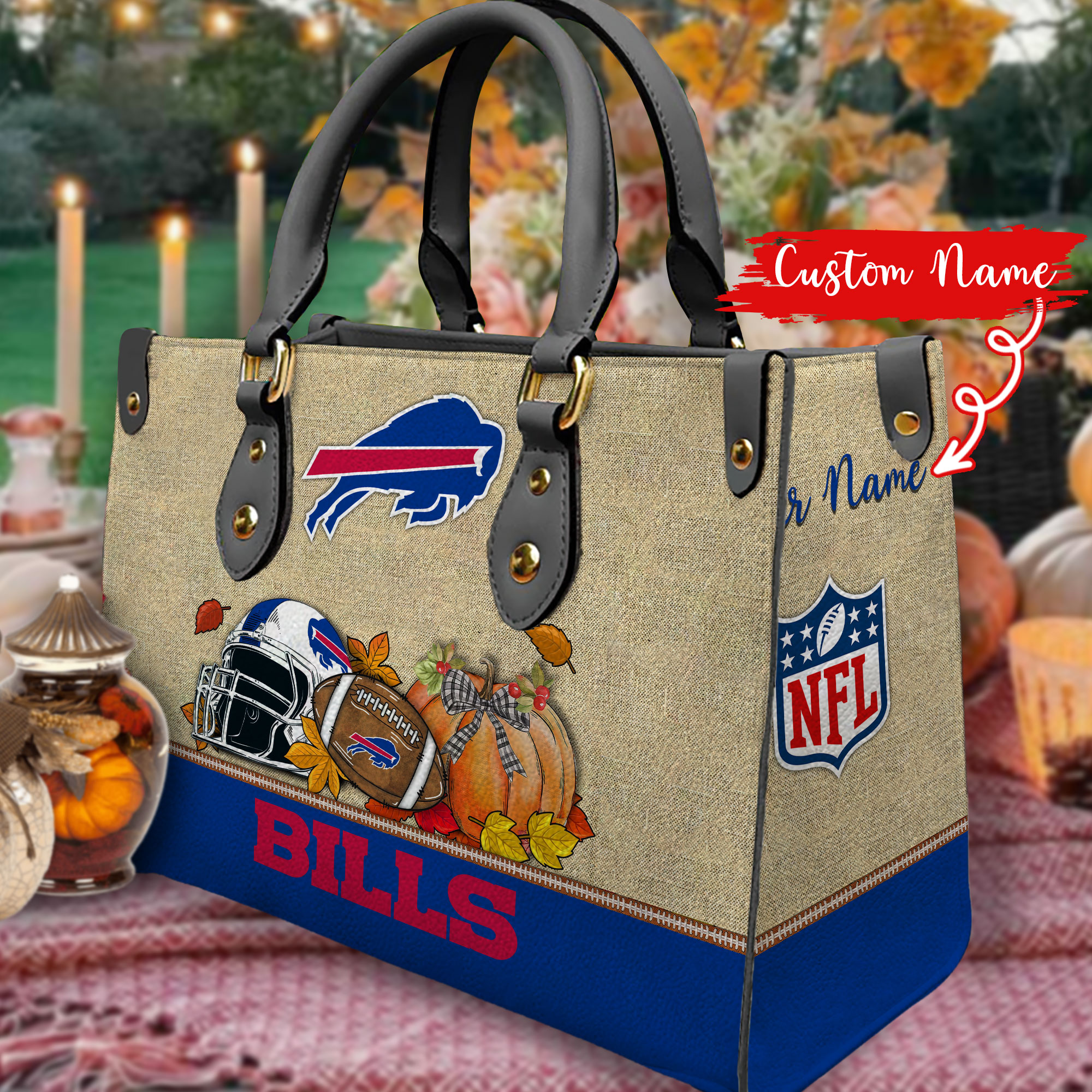 Buffalo Bills Fall Football Leather Handbag left side