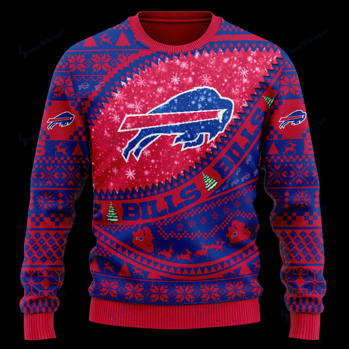 Buffalo Bills Festive Snowfall Celebration Ugly Christmas Sweater front