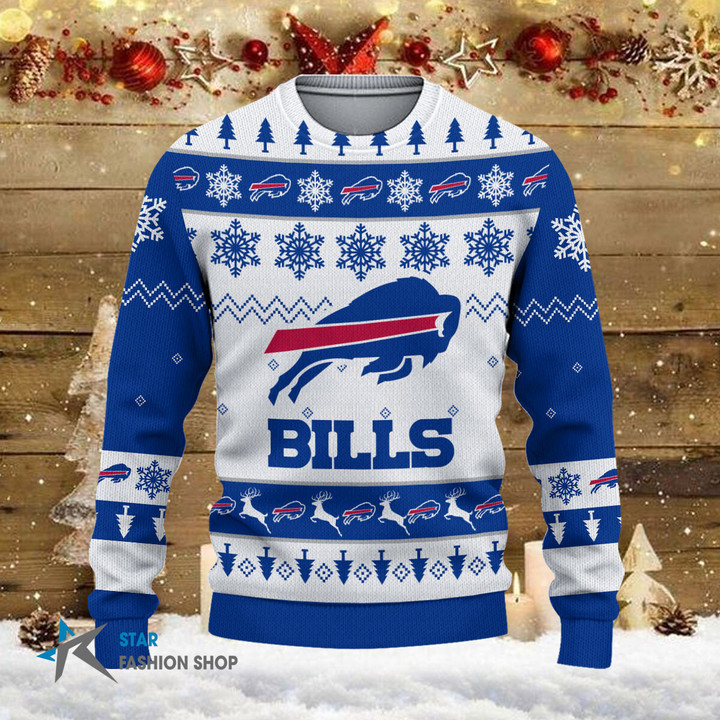 Buffalo Bills Festive Snowman Holiday Ugly Christmas Sweater front