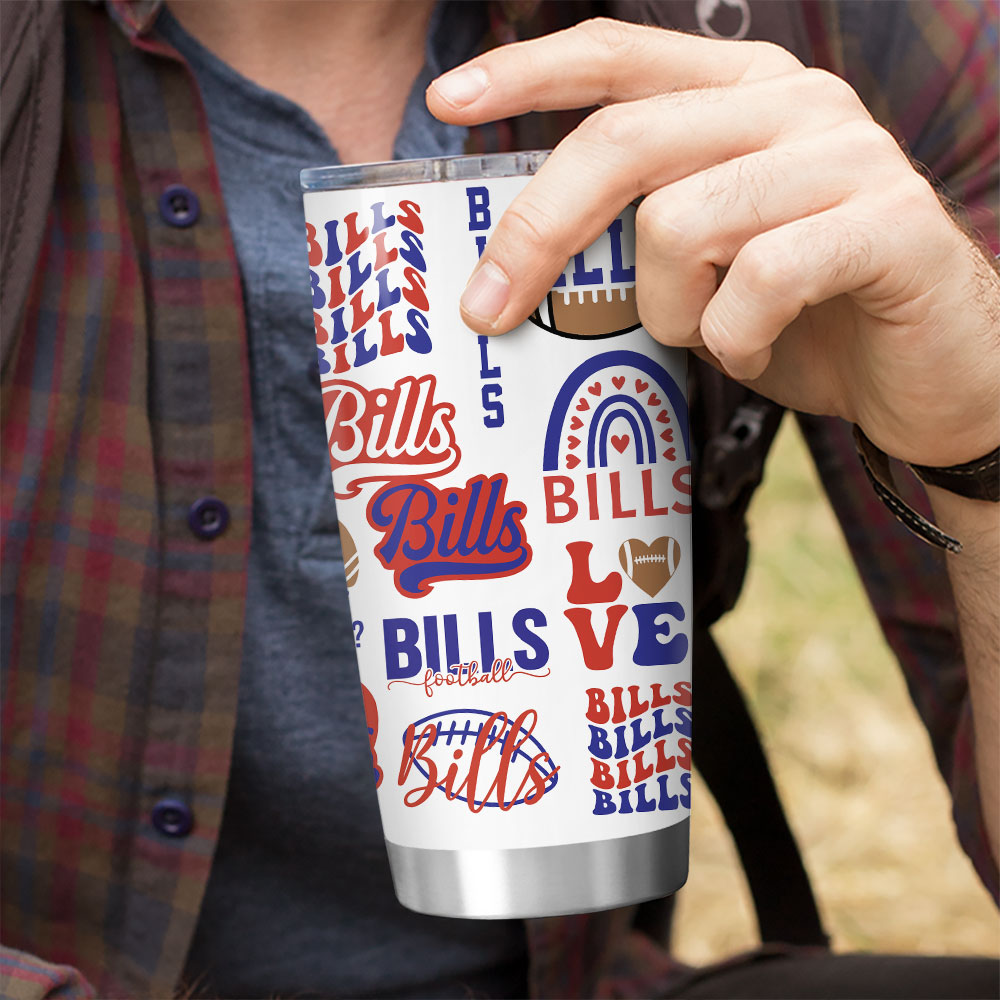 Buffalo Bills Football Mama Rainbow Love Tumbler with hand