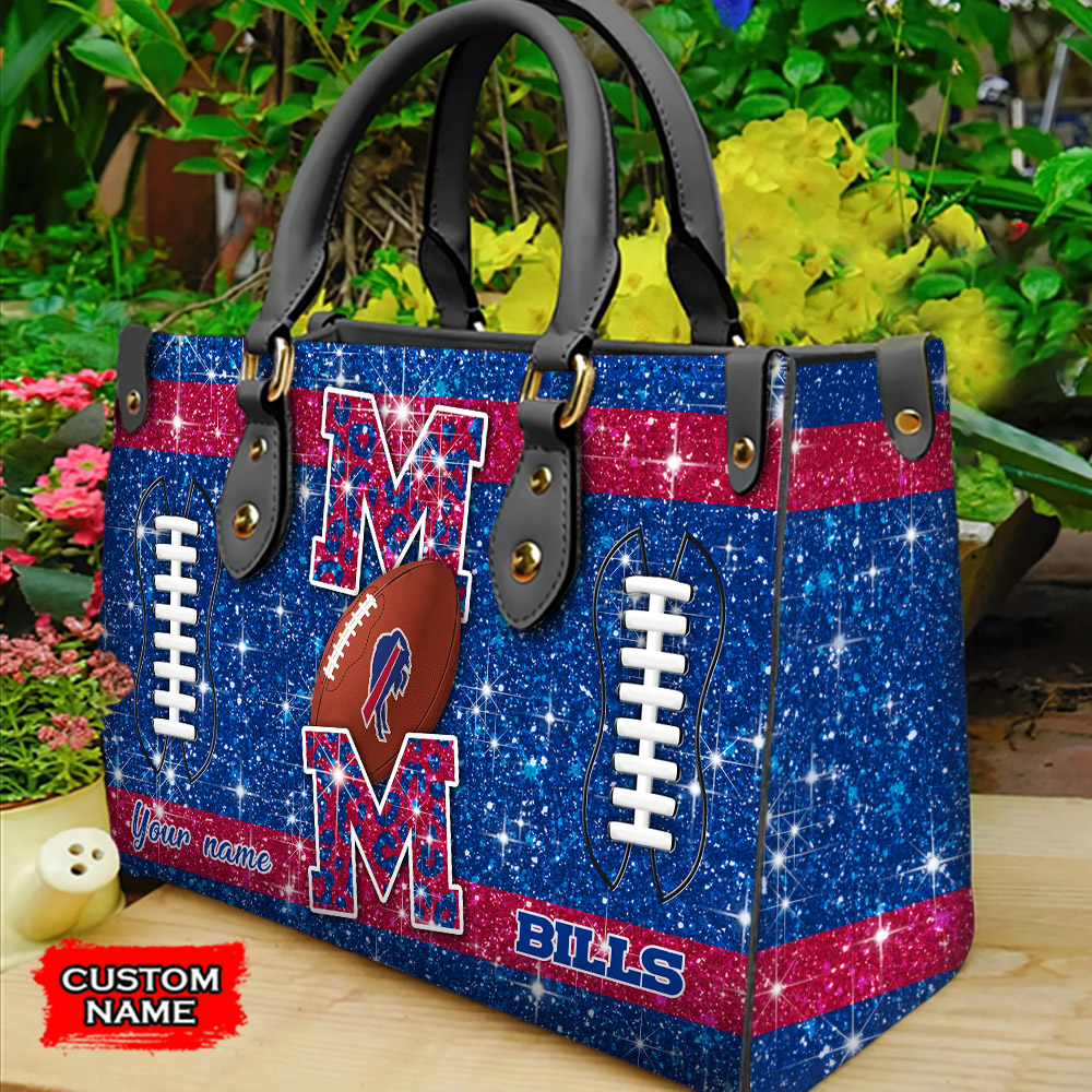 Buffalo Bills Glitter Football Leather Handbag right side