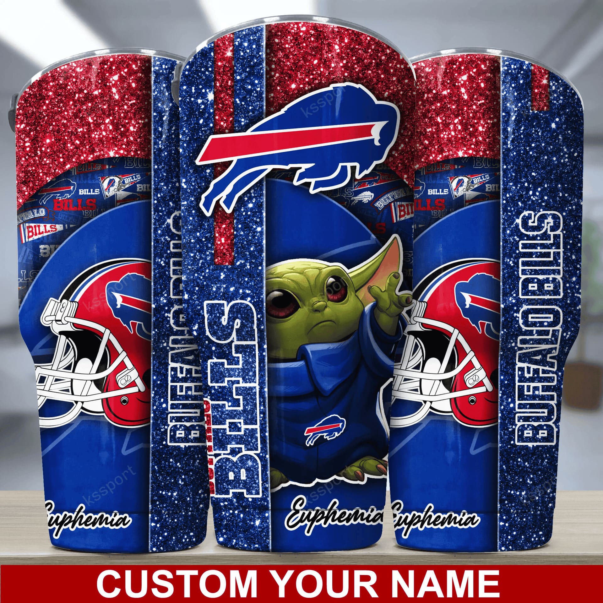 Buffalo Bills Glittering Baby Yoda Tumbler