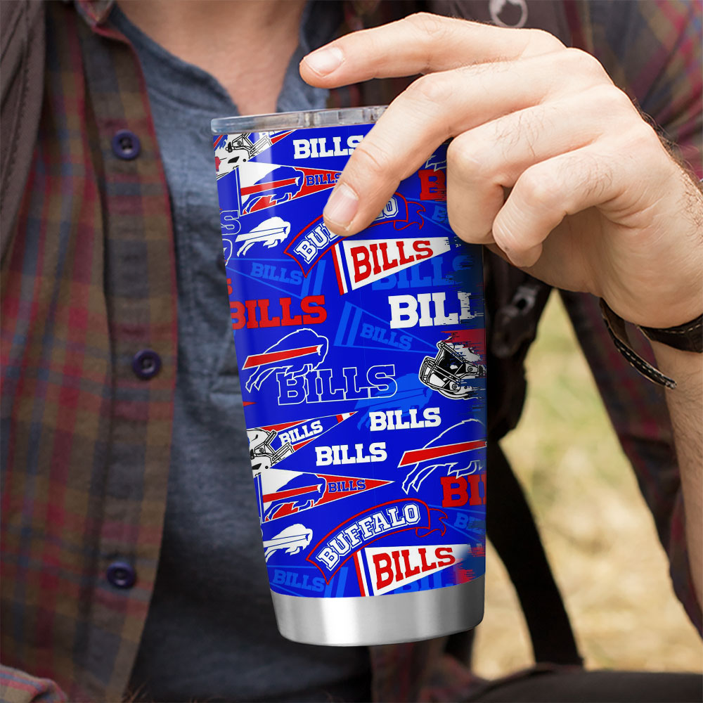 Buffalo Bills Graffiti Grunge All-Over Logo Tumbler with hand