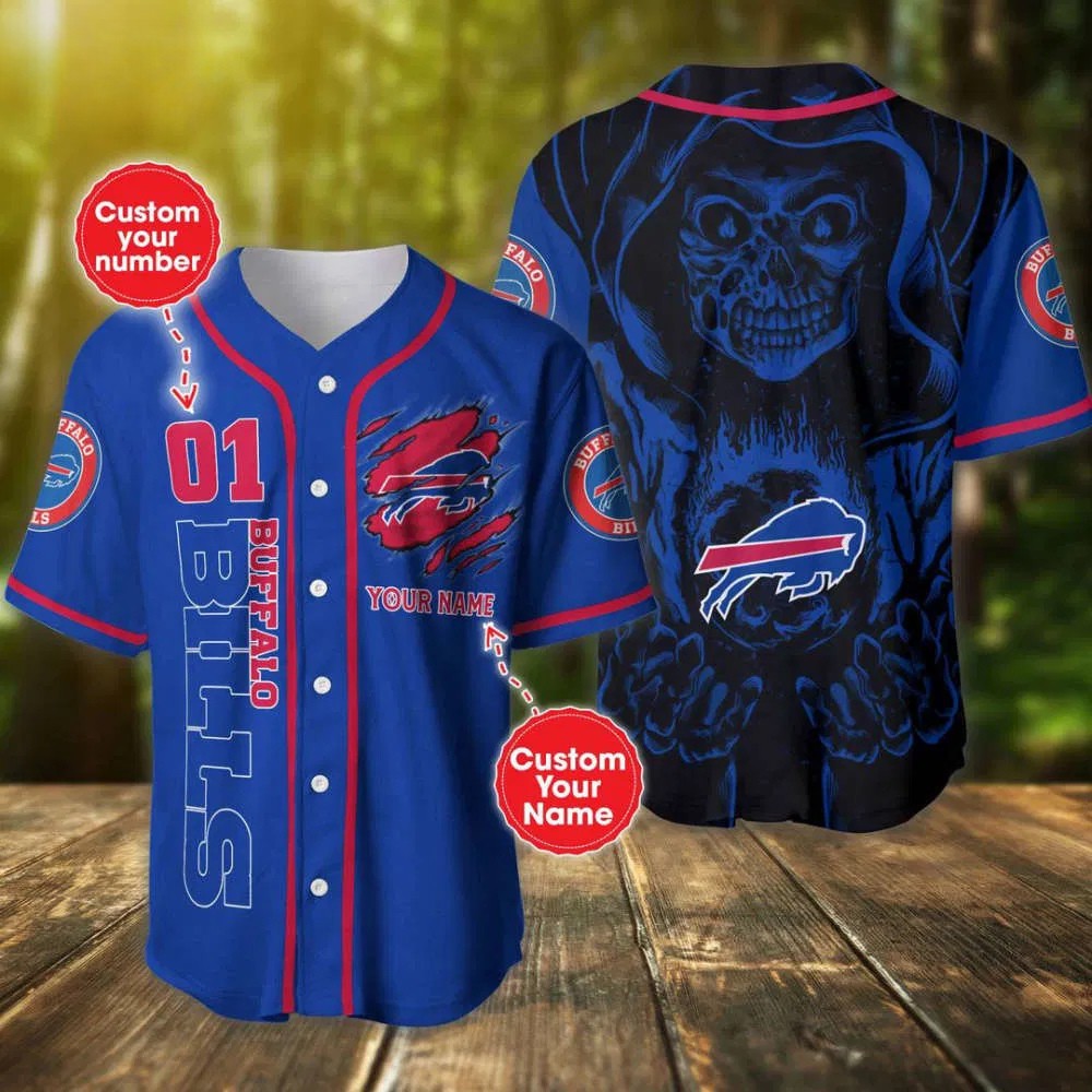 Buffalo Bills Grim Reaper Flame Custom Baseball Jersey